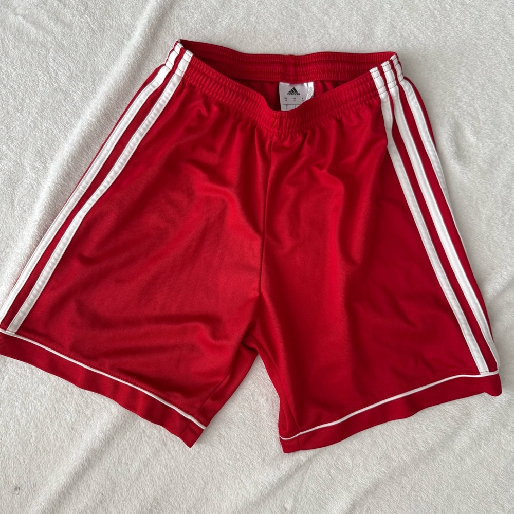 Adidas Kids Red Shorts with White Stripes Small